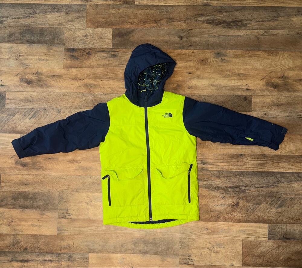 The Northface kids neon yellow/green & navy jacket